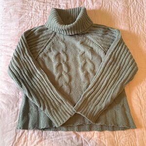 Grey Cable Knit Turtleneck Sweater